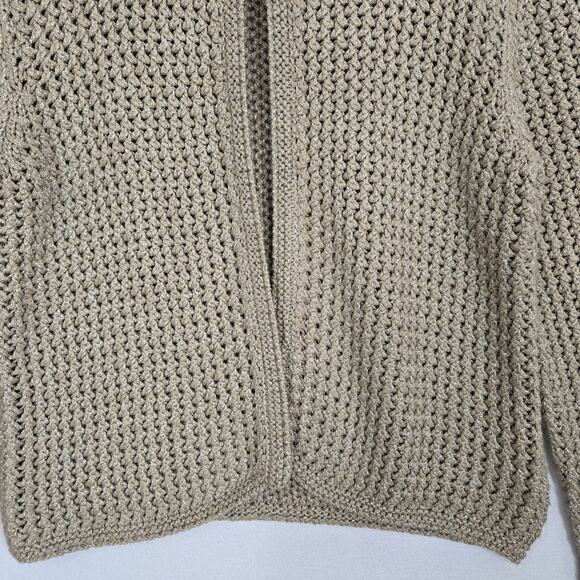 Massimo Dutti Cardigan Sweater XL Gold Metallic Open Knit Long Sleeve Old Money - Picture 3 of 16